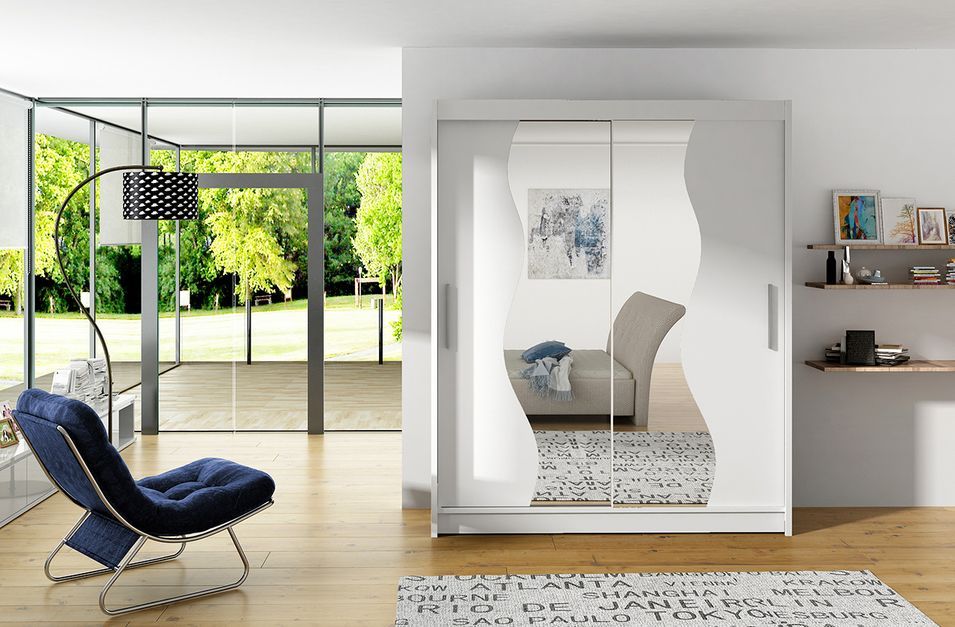 Armoire de chambre blanche 2 portes coulissantes avec miroir Renka 150 cm - Photo n°3