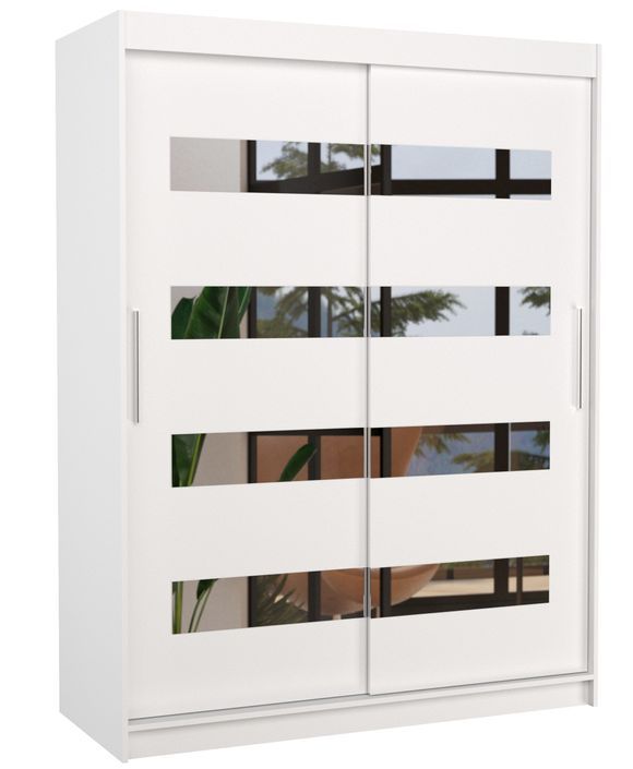 Armoire de chambre blanche 2 portes coulissantes blanc et miroirs horizontaux Bozika 150 cm - Photo n°1