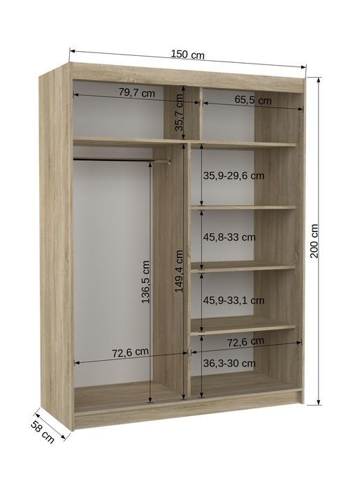 Armoire de chambre bois clair 2 portes coulissantes avec miroir Prima 150 cm - Photo n°4