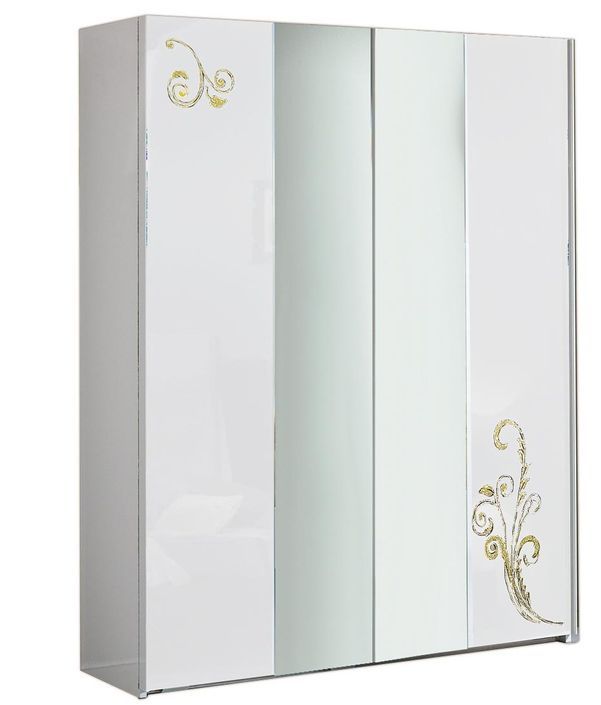 Armoire de chambre design 2 portes coulissantes bois laqué blanc et doré Jade 182 cm - Photo n°1