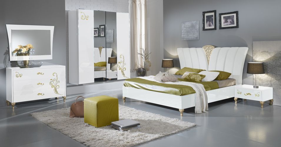 Armoire de chambre design 2 portes coulissantes bois laqué blanc et doré Jade 182 cm - Photo n°3