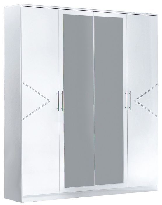 Armoire de chambre design 4 portes battantes bois blanc laqué et métal argenté Diamanto 182 cm - Photo n°1