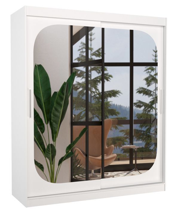 Armoire de chambre design blanche 2 portes coulissantes avec miroir Ibizo 180 cm - Photo n°1