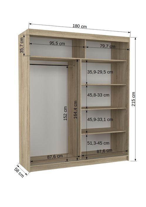 Armoire de chambre design bois clair 2 portes coulissantes avec miroir Ibizo 180 cm - Photo n°3