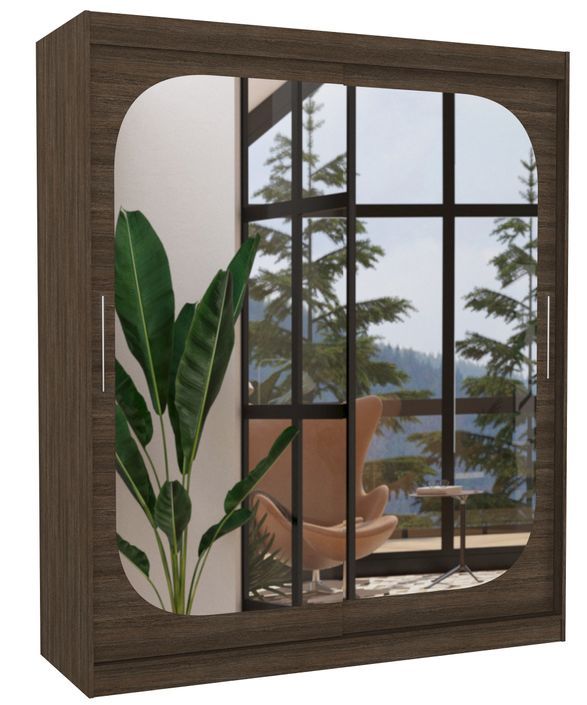 Armoire de chambre design marron 2 portes coulissantes avec miroir Ibizo 180 cm - Photo n°1