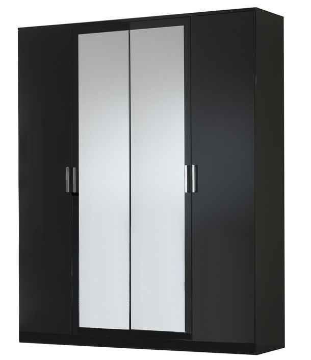 Armoire de chambre moderne 4 portes battantes bois noir laqué Mona 181 cm - Photo n°1