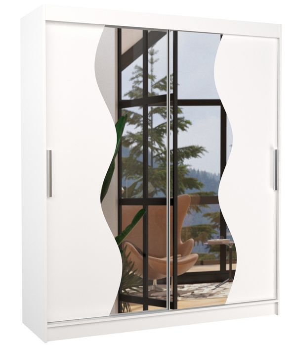 Armoire de chambre moderne blanche 2 portes coulissantes avec miroir Voky 180 cm - Photo n°1