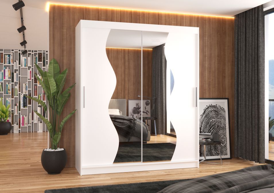 Armoire de chambre moderne blanche 2 portes coulissantes avec miroir Voky 180 cm - Photo n°2
