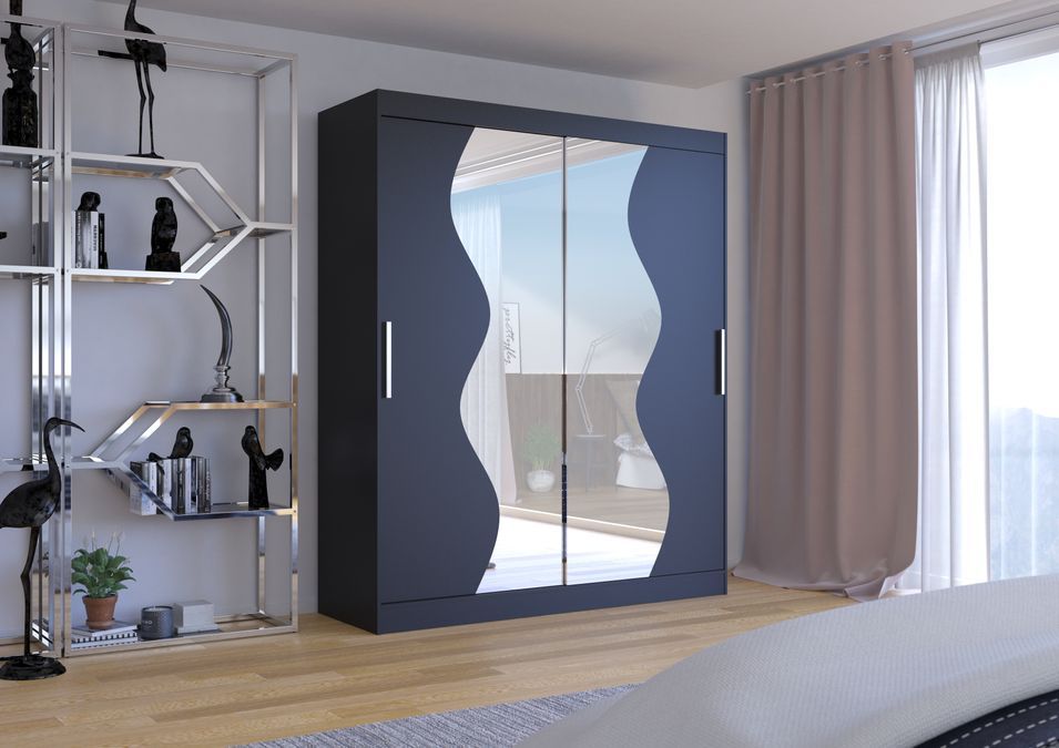 Armoire de chambre moderne noir 2 portes coulissantes avec miroir Voky 180 cm - Photo n°3
