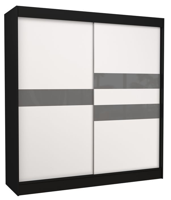 Armoire de chambre noir à portes coulissantes bois blanc mat et gris laqué Korza - 3 tailles - Photo n°1