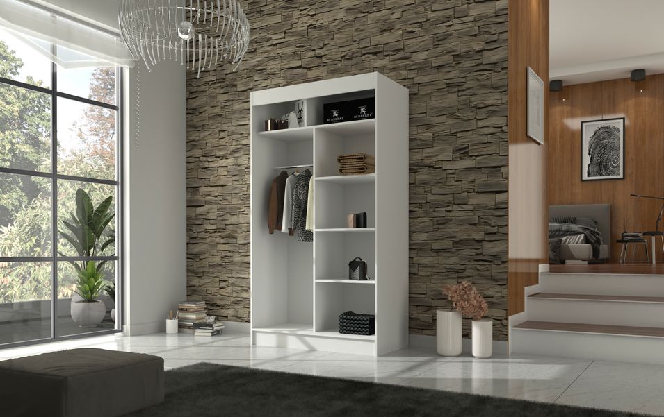 Armoire de chambre noir à portes coulissantes bois blanc mat et gris laqué Korza - 3 tailles - Photo n°7