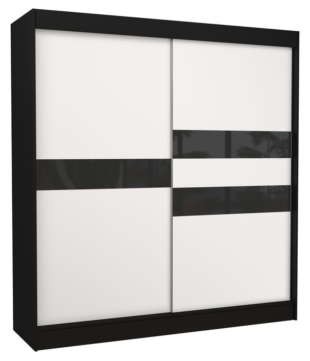 Armoire de chambre noir à portes coulissantes bois blanc mat et noir laqué Korza - 3 tailles - Photo n°1