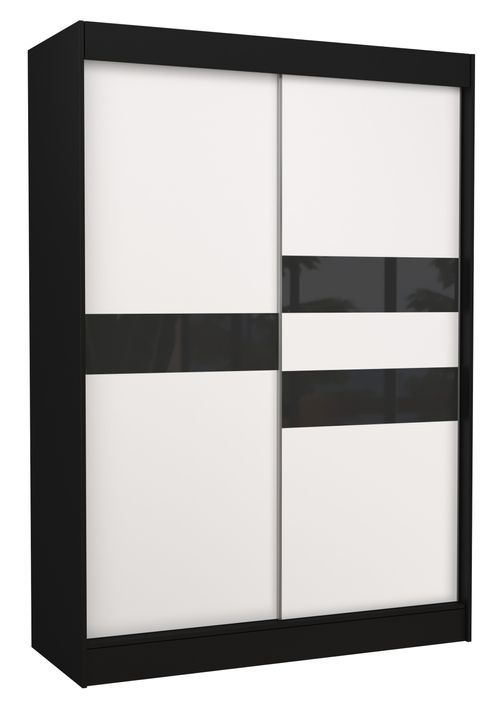 Armoire de chambre noir à portes coulissantes bois blanc mat et noir laqué Korza - 3 tailles - Photo n°2