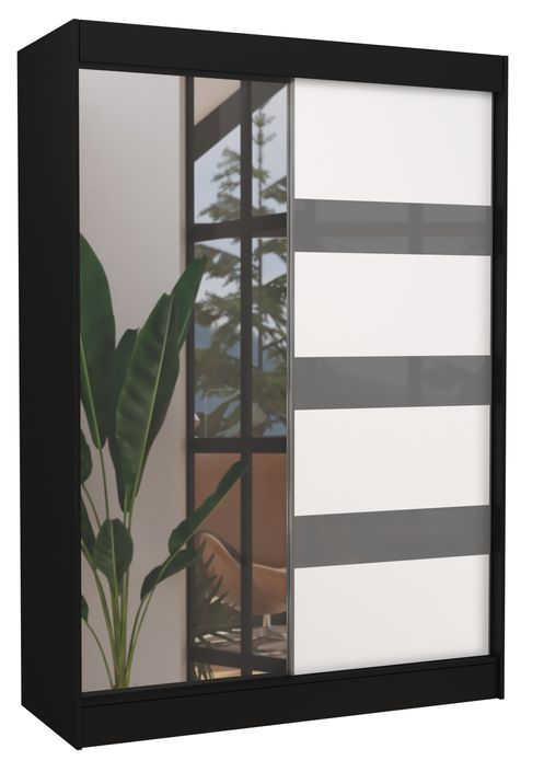 Armoire de chambre noire 1 porte blanche et grise laquée 1 porte miroir Voka - 3 tailles - Photo n°2