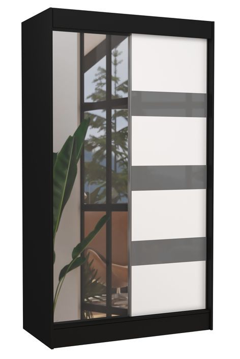 Armoire de chambre noire 1 porte blanche et grise laquée 1 porte miroir Voka - 3 tailles - Photo n°3