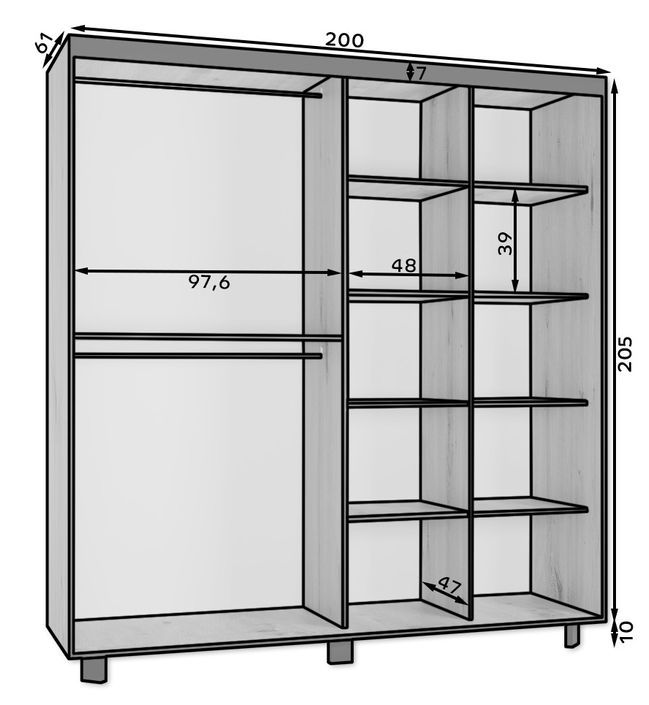 Armoire de chambre portes coulissantes bois clair artisan et miroir Aliko - Photo n°15