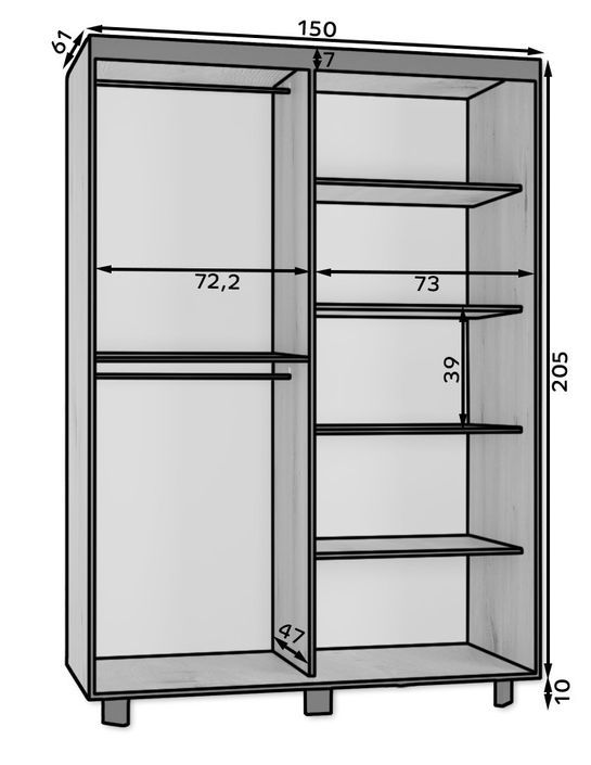 Armoire de chambre portes coulissantes bois clair et noir avec miroir Tokani - Photo n°14