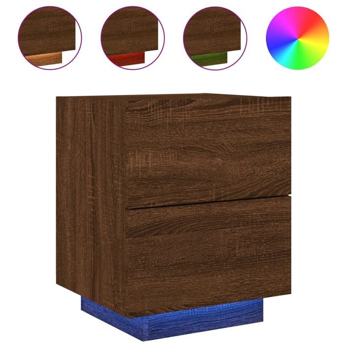 Armoire de chevet et lumières LED chêne marron bois ingénierie - Photo n°1