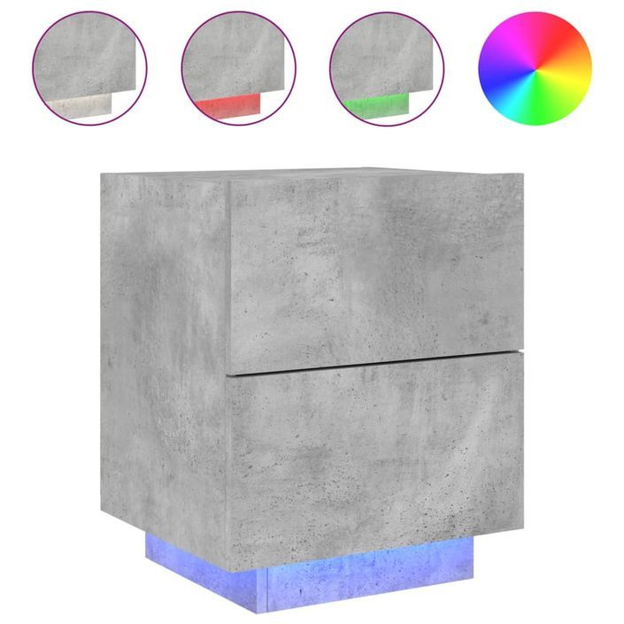 Armoire de chevet et lumières LED gris béton bois d'ingénierie - Photo n°2