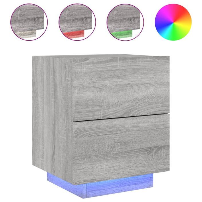 Armoire de chevet et lumières LED sonoma gris bois d'ingénierie - Photo n°1