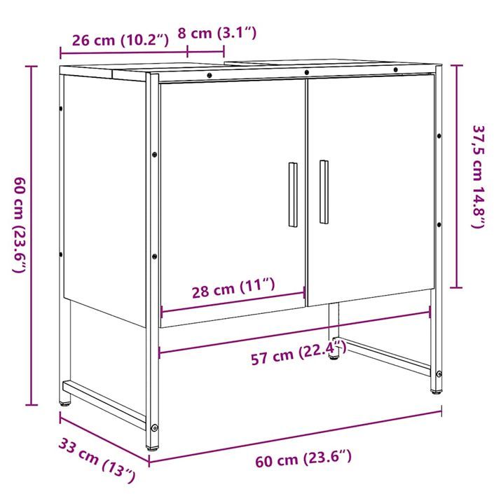 Armoire de lavabo de salle de bain chêne artisanal 65x33x60 cm - Photo n°12