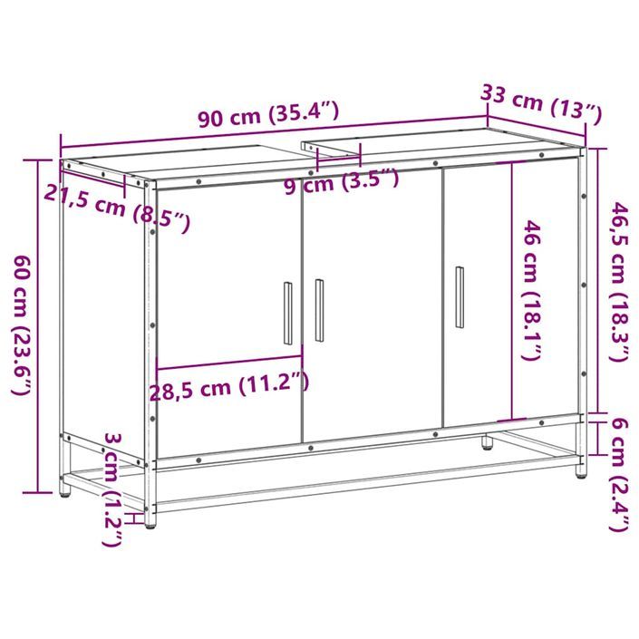 Armoire de lavabo de salle de bain chêne fumé 90x33x60 cm - Photo n°12