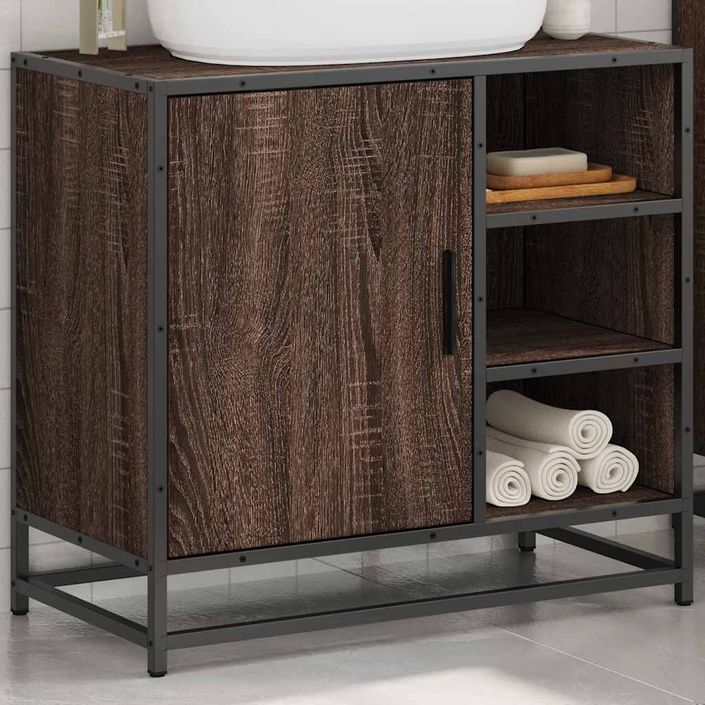 Armoire de lavabo de salle de bain chêne marron 65x33x60 cm - Photo n°4