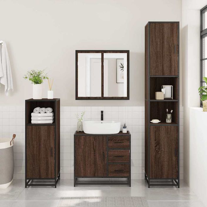 Armoire de lavabo de salle de bain chêne marron 65x33x60 cm - Photo n°3