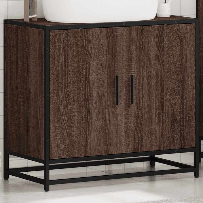 Armoire de lavabo de salle de bain chêne marron 65x33x60 cm - Photo n°4