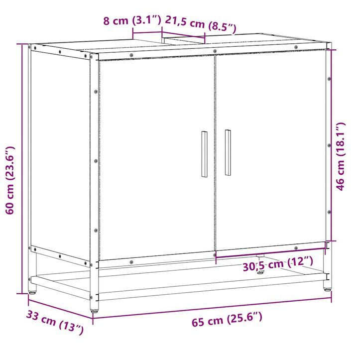 Armoire de lavabo de salle de bain chêne marron 65x33x60 cm - Photo n°11