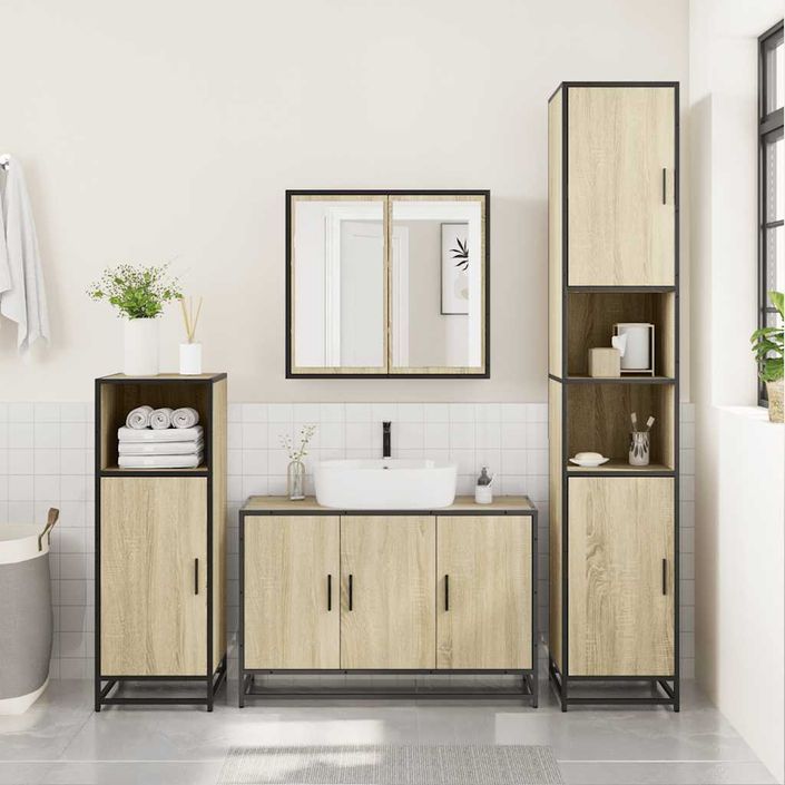 Armoire de lavabo de salle de bain chêne sonoma 90x33x60 cm - Photo n°3