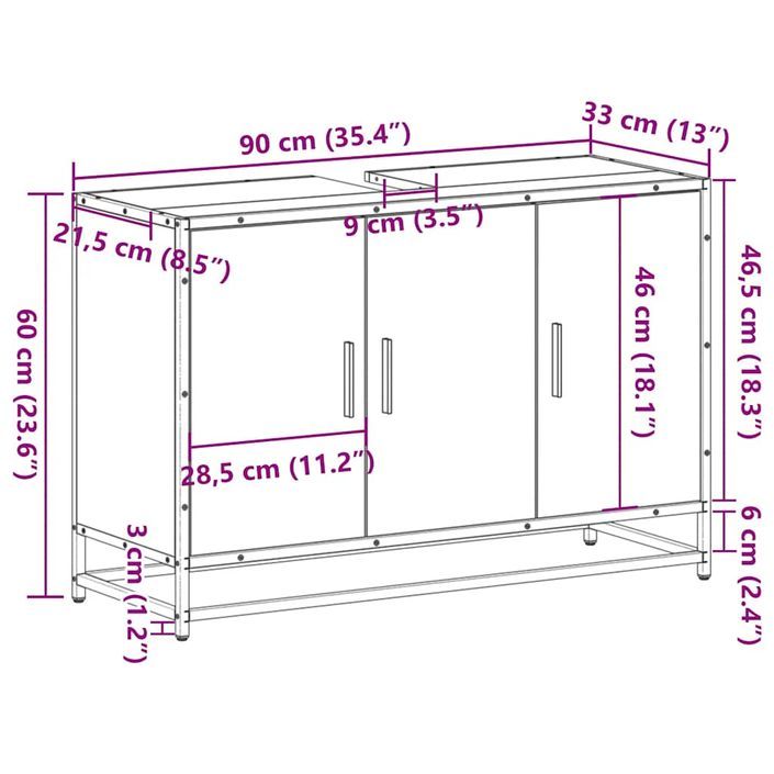 Armoire de lavabo de salle de bain chêne sonoma 90x33x60 cm - Photo n°12