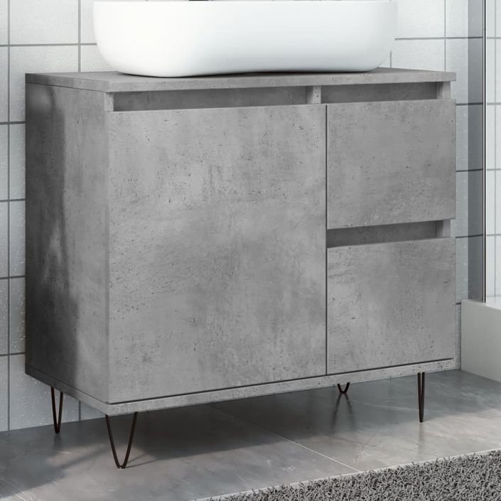 Armoire de lavabo de salle de bain gris béton 65x33x60 cm - Photo n°1