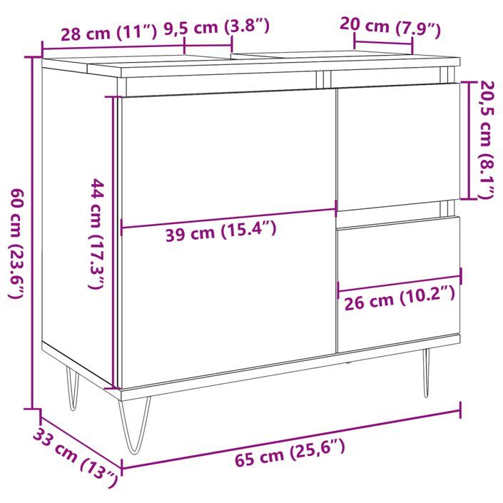 Armoire de lavabo de salle de bain gris béton 65x33x60 cm - Photo n°11