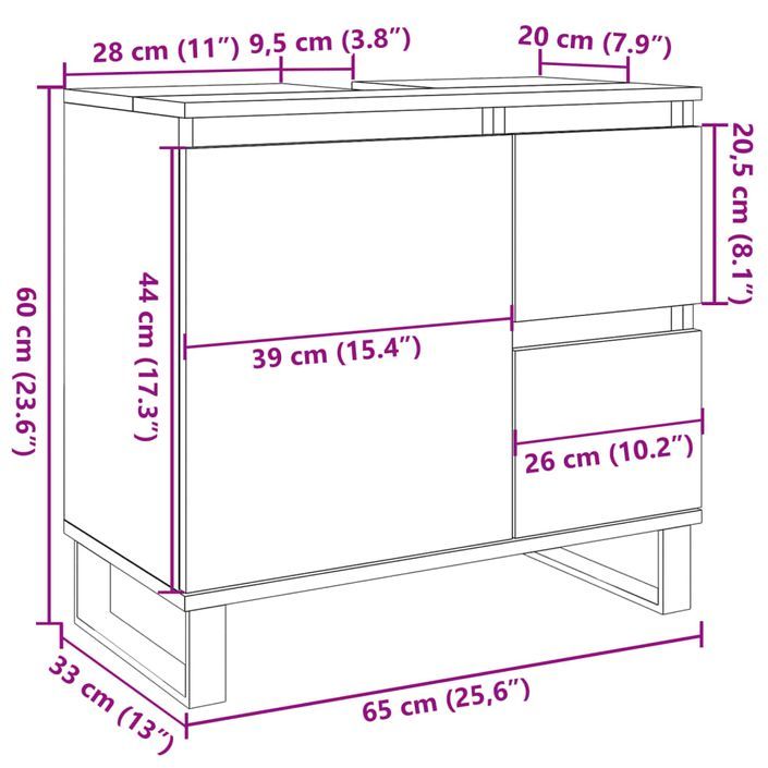 Armoire de lavabo de salle de bain gris béton 65x33x60 cm - Photo n°11