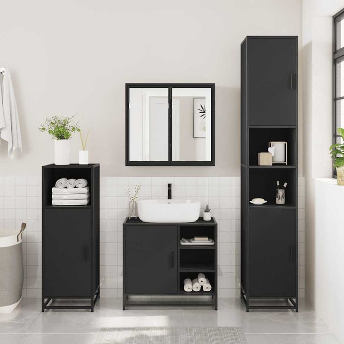 Armoire de lavabo de salle de bain noir 65x33x60 cm - Photo n°3