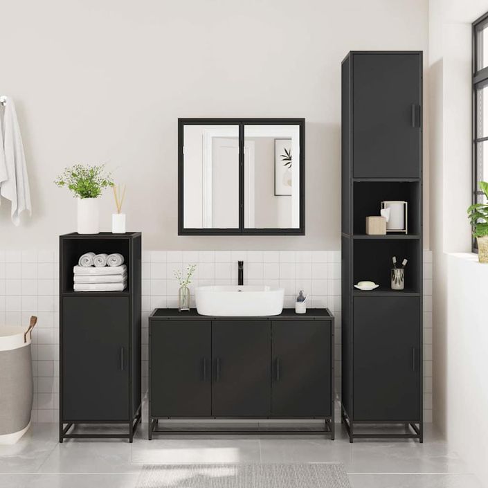 Armoire de lavabo de salle de bain noir 90x33x60 cm - Photo n°3