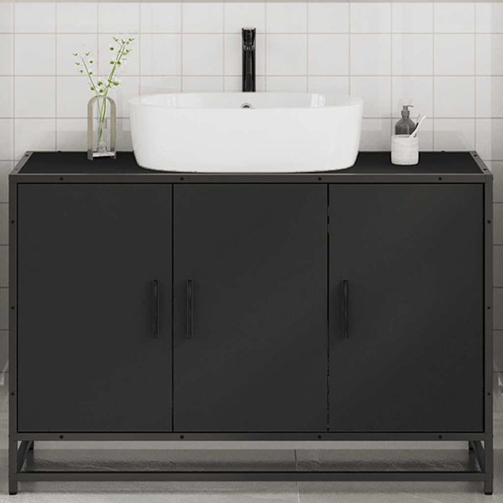 Armoire de lavabo de salle de bain noir 90x33x60 cm - Photo n°4