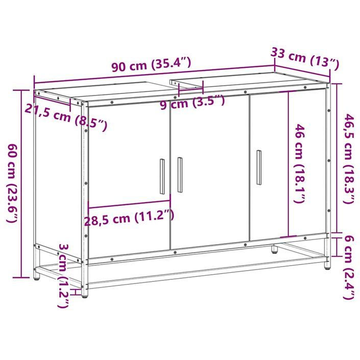 Armoire de lavabo de salle de bain noir 90x33x60 cm - Photo n°12