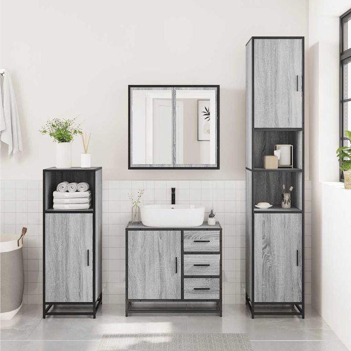 Armoire de lavabo de salle de bain sonoma gris 65x33x60 cm - Photo n°3