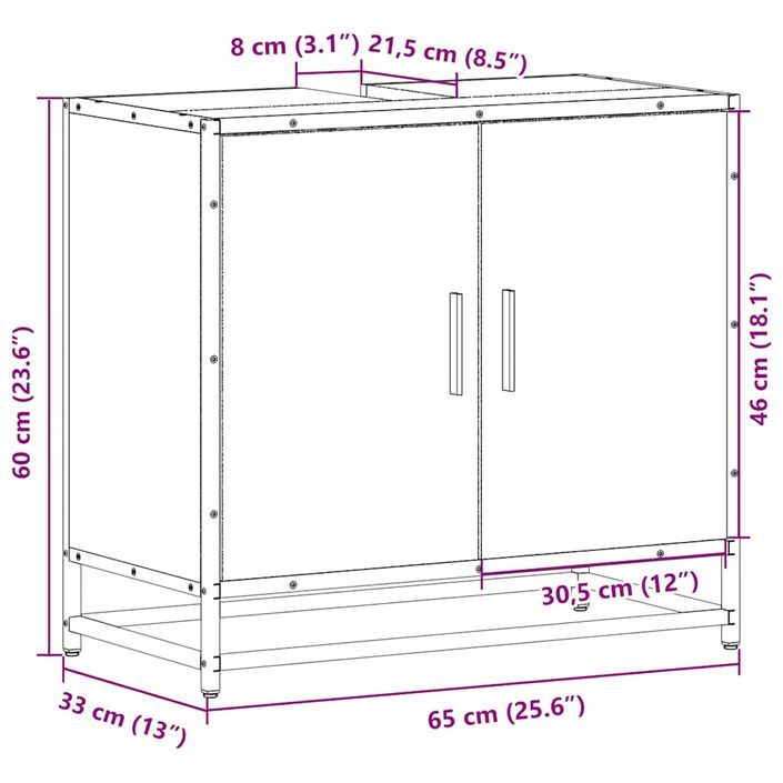 Armoire de lavabo de salle de bain sonoma gris 65x33x60 cm - Photo n°11