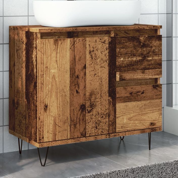 Armoire de lavabo de salle de bain vieux bois 65x33x60 cm - Photo n°1