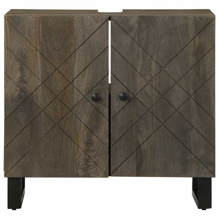 Armoire de lavabo noir 62x33x58 cm bois massif de manguier - Photo n°3