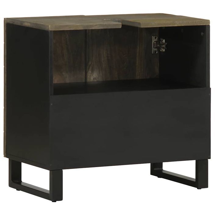 Armoire de lavabo noir 62x33x58 cm bois massif de manguier - Photo n°5