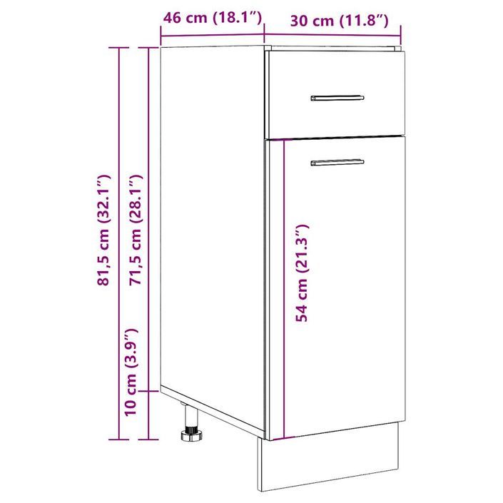 Armoire de plancher à tiroir chêne artisanal 30x46x81,5 cm - Photo n°12