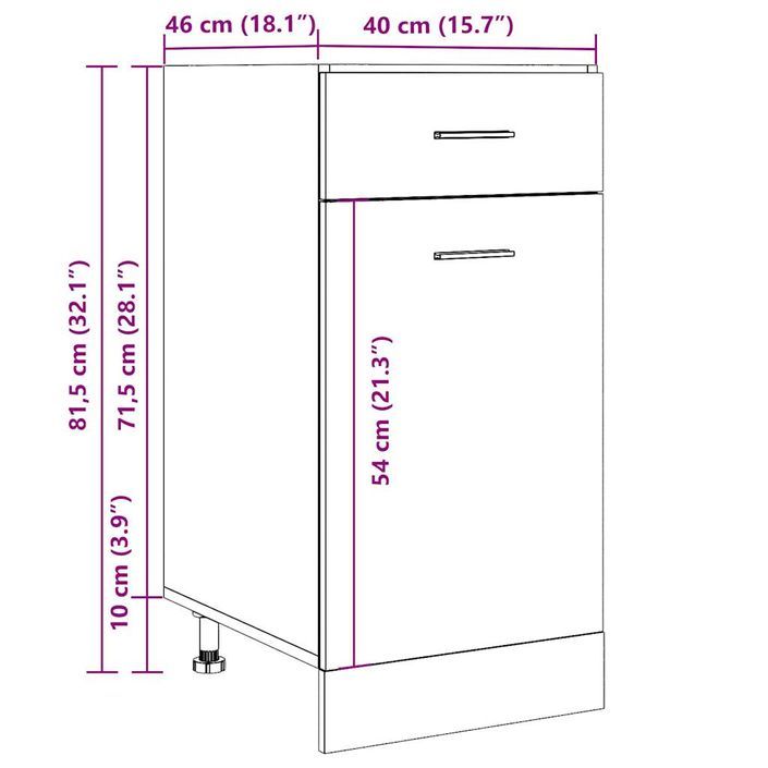 Armoire de plancher à tiroir chêne artisanal 40x46x81,5 cm - Photo n°12