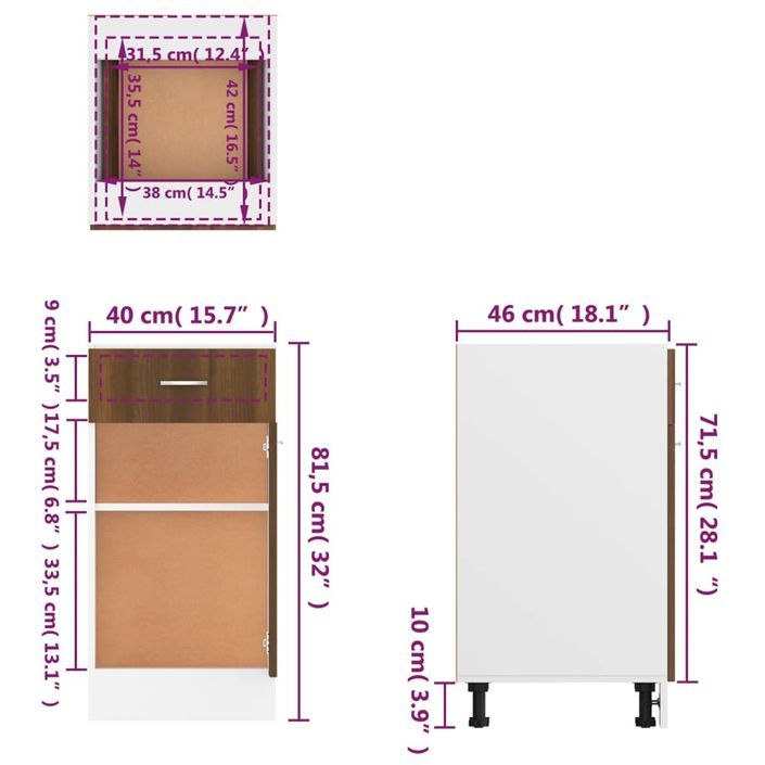 Armoire de plancher à tiroir Chêne marron 40x46x81,5 cm - Photo n°12