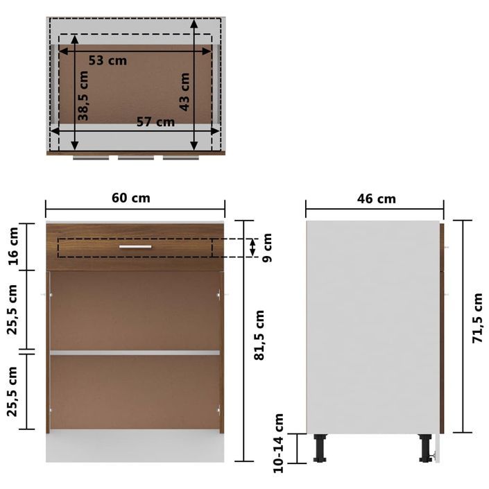 Armoire de plancher à tiroir Chêne marron 60x46x81,5 cm - Photo n°10