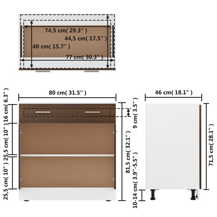 Armoire de plancher à tiroir Chêne marron 80x46x81,5 cm - Photo n°10