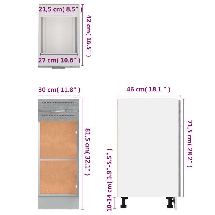 Armoire de plancher à tiroir Sonoma gris 30x46x81,5 cm - Photo n°10